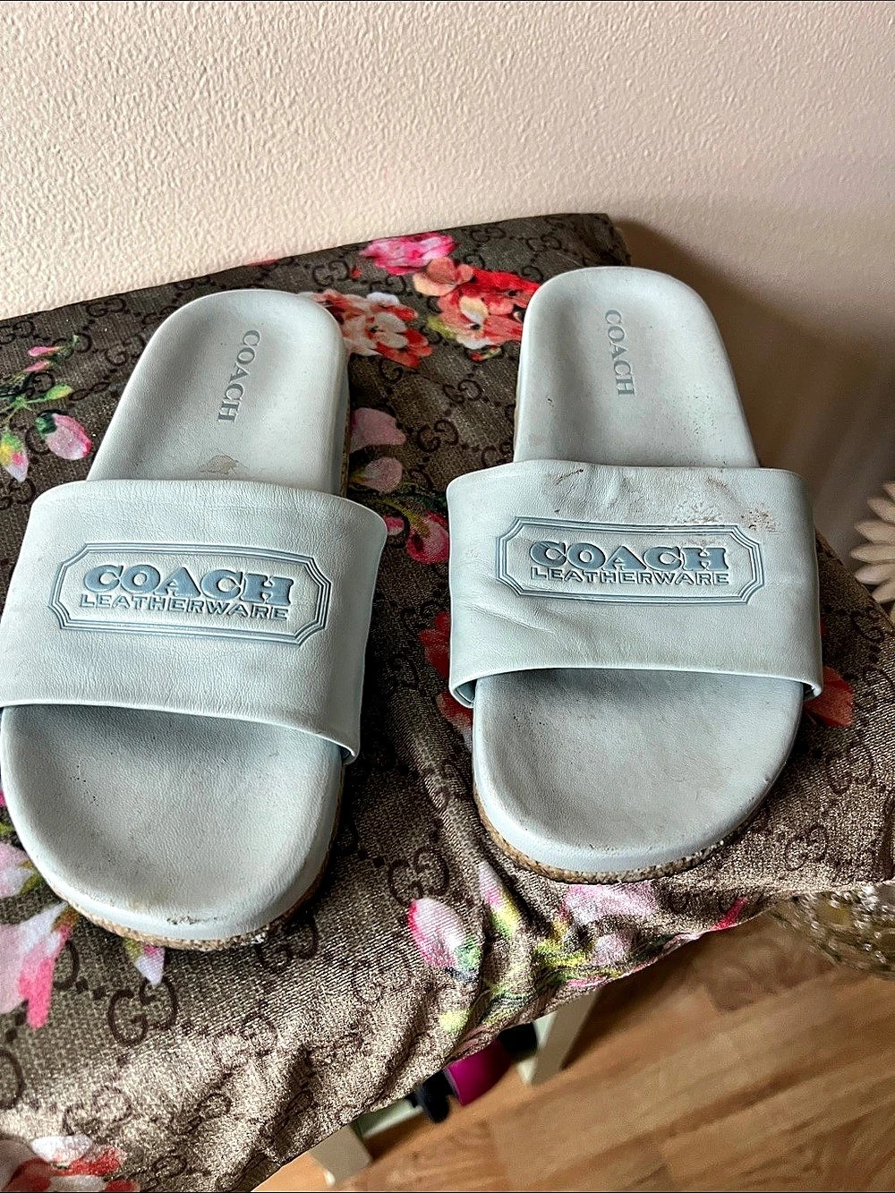 Coach Holly Slide Sandal Leather Slides Blue US 8